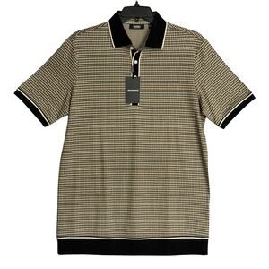 Murano Polo Shirt Men's LT Big & Tall Short Sleeve Brown Black Houndstooth NEW
